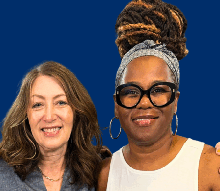 Annabelle Gurwitch with her arm around Colette Smith